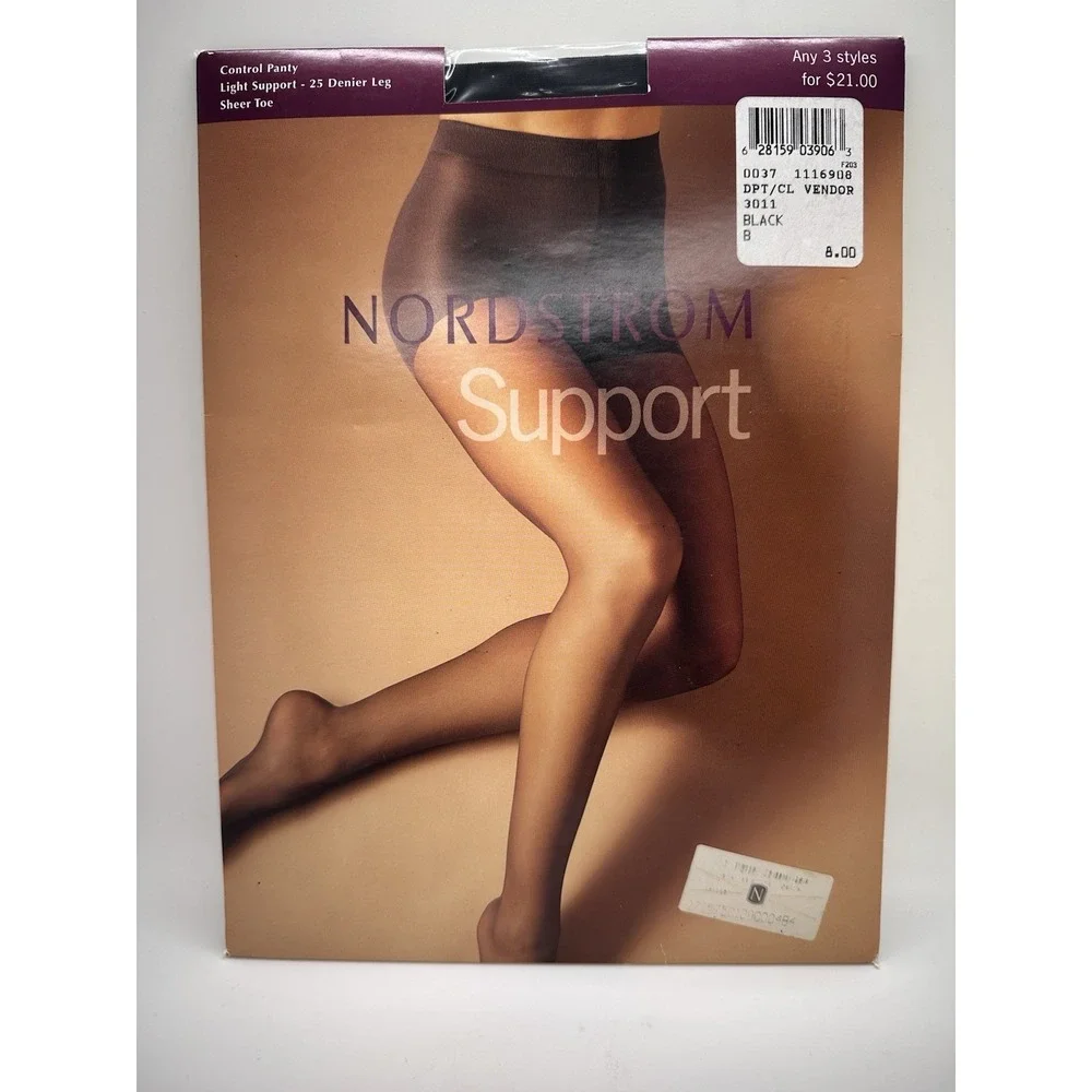 NIP Nordstrom Support Control‎ Top Pantyhose size B Black 25 Denier Leg